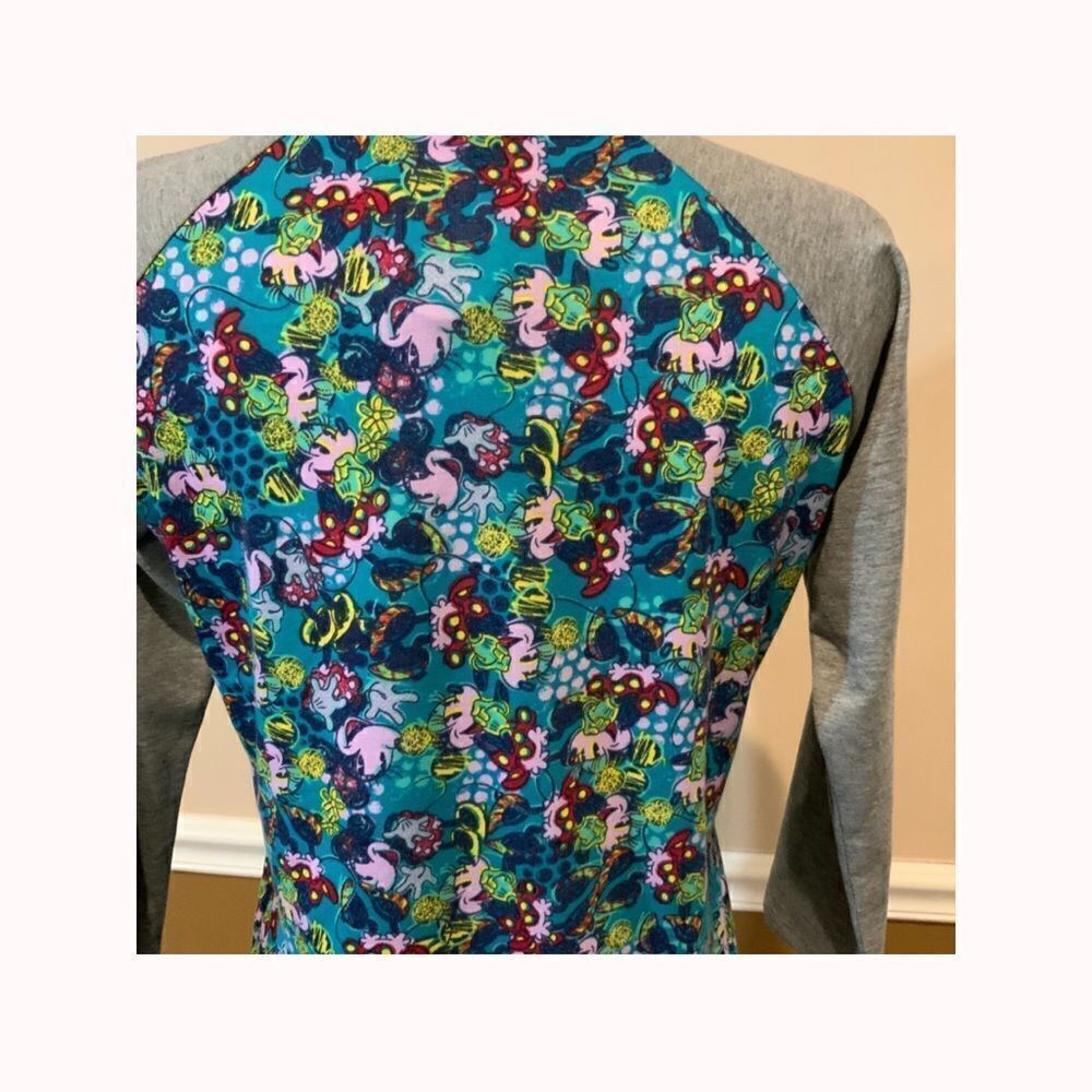 LuLaRoe Randy XS Minnie Mouse Multicolor Raglan Sleeve Baseball Top XS - Picture 6 of 11